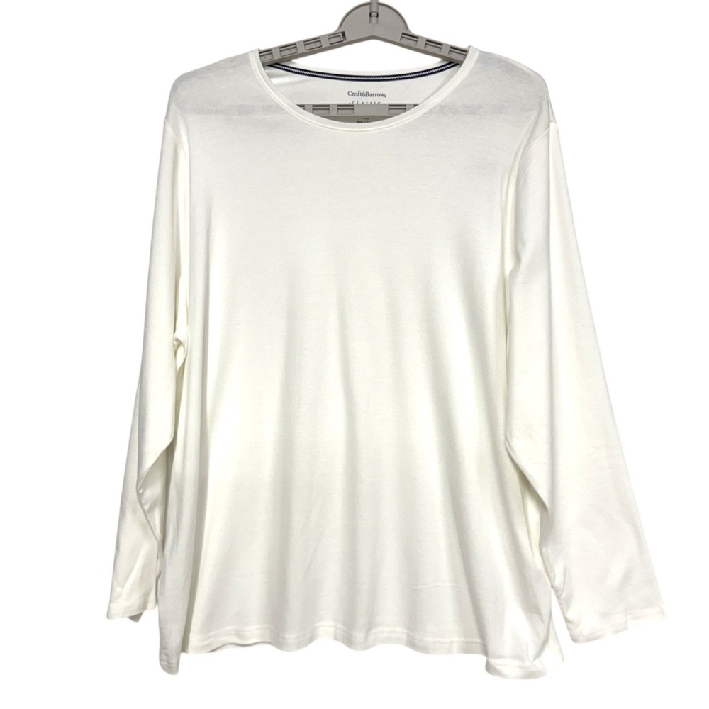 Croft & Barrow Classic Tee, Womens Sz 3X, White Cotton Long Sleeve Crew Neck NEW